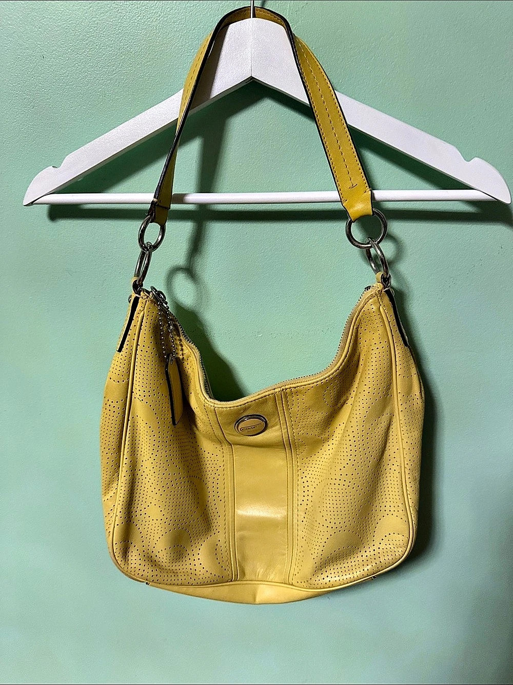 Coach Perforated Leather Hobo in Yellow